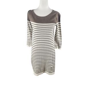Banana Republic Brown & Cream Striped Sweater Dress 3/4 Sleeve Women's Small